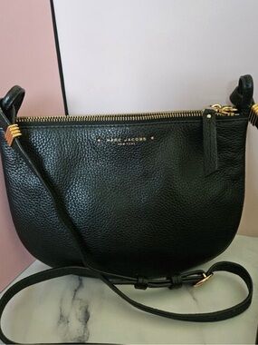Marc Jacobs Black Leather Crossbody with Gold Hardware